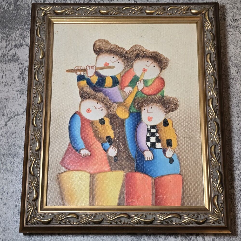 Joyce Roybal Original Signed Oil Painting on Canvas Framed Musicians 10 x 12
